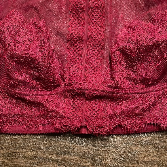 Victoria’s Secret Mesh Lacy Crop Top in Maroon Red - Picture 7 of 16